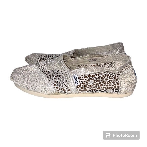 Toms Women's Natural Morocco Crochet Slip On Shoes Size 6.5 - Picture 2 of 7